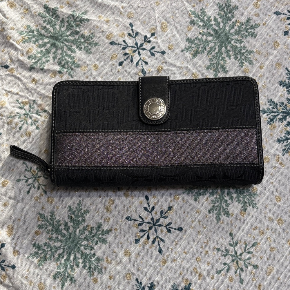 Coach Black and Silver Wallet with Snap Closure